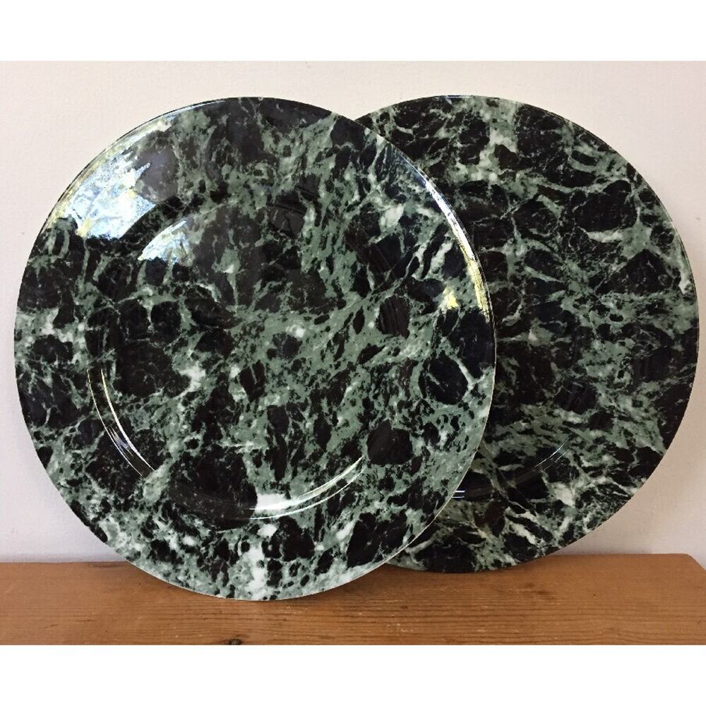 Pair Of 2 Villeroy & Boch Dark Green Marble Vitro Porcelain 11" Dinner Plates